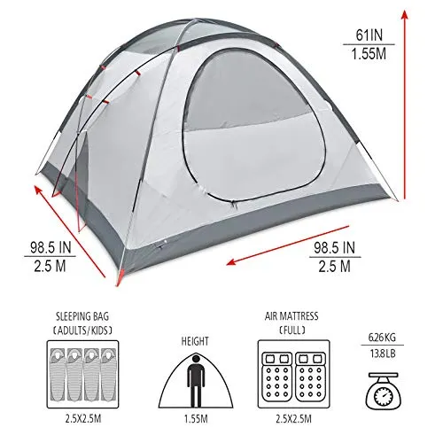 KAZOO Waterproof Camping Tent 4 Person Family Backpacking