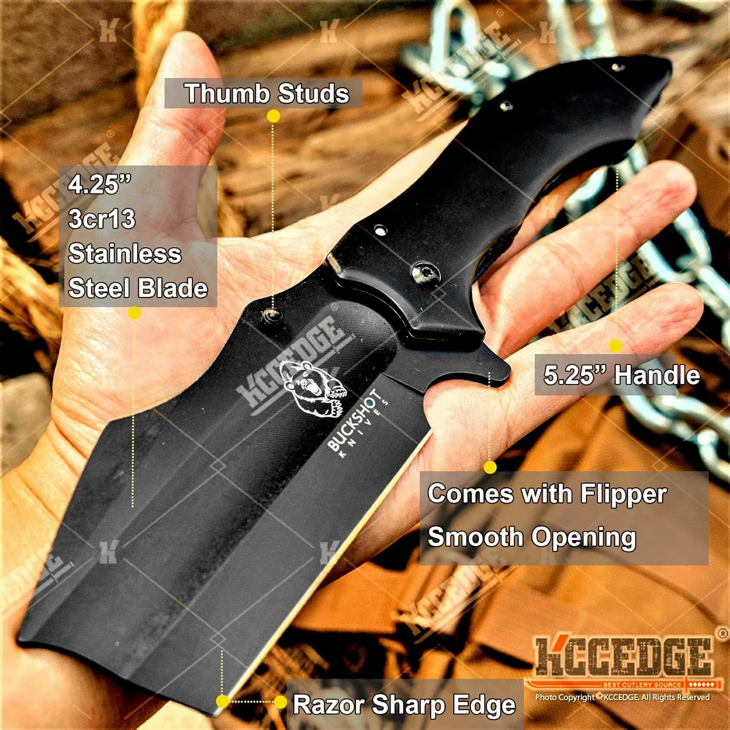 KCCEDGE BEST CUTLERY SOURCE Pocket Knife Camping Accessories Camping Gear Survival Kit Survival Gear Razor Sharp Safety Knife Cleaver Tactical Knife 77008