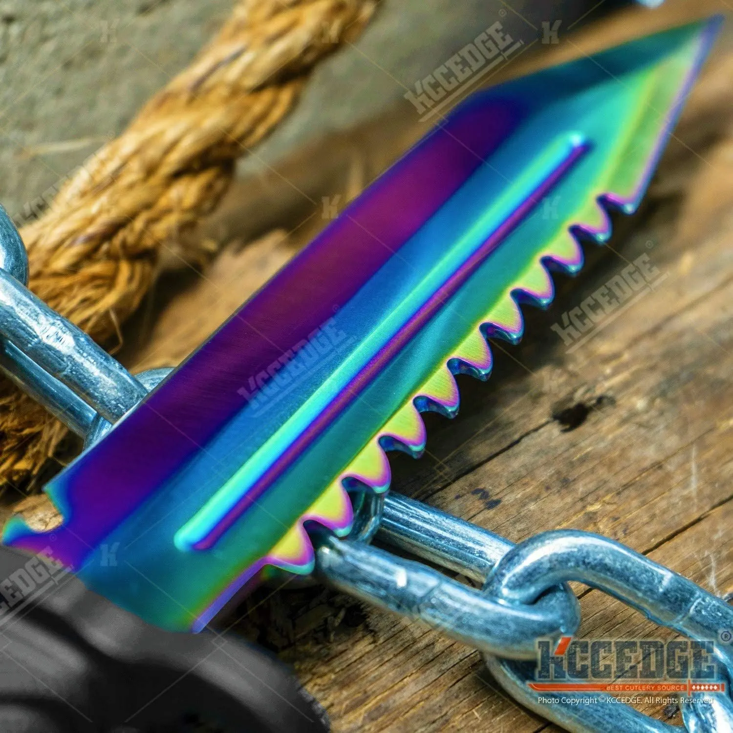 KCCEDGE BEST CUTLERY SOURCE Tactical Knife Hunting Knife Survival Knife Fixed Blade Knife Razor Sharp Edge Camping Accessories Camping Gear Survival Kit Survival Gear Tactical Gear 77077 (Rainbow)
