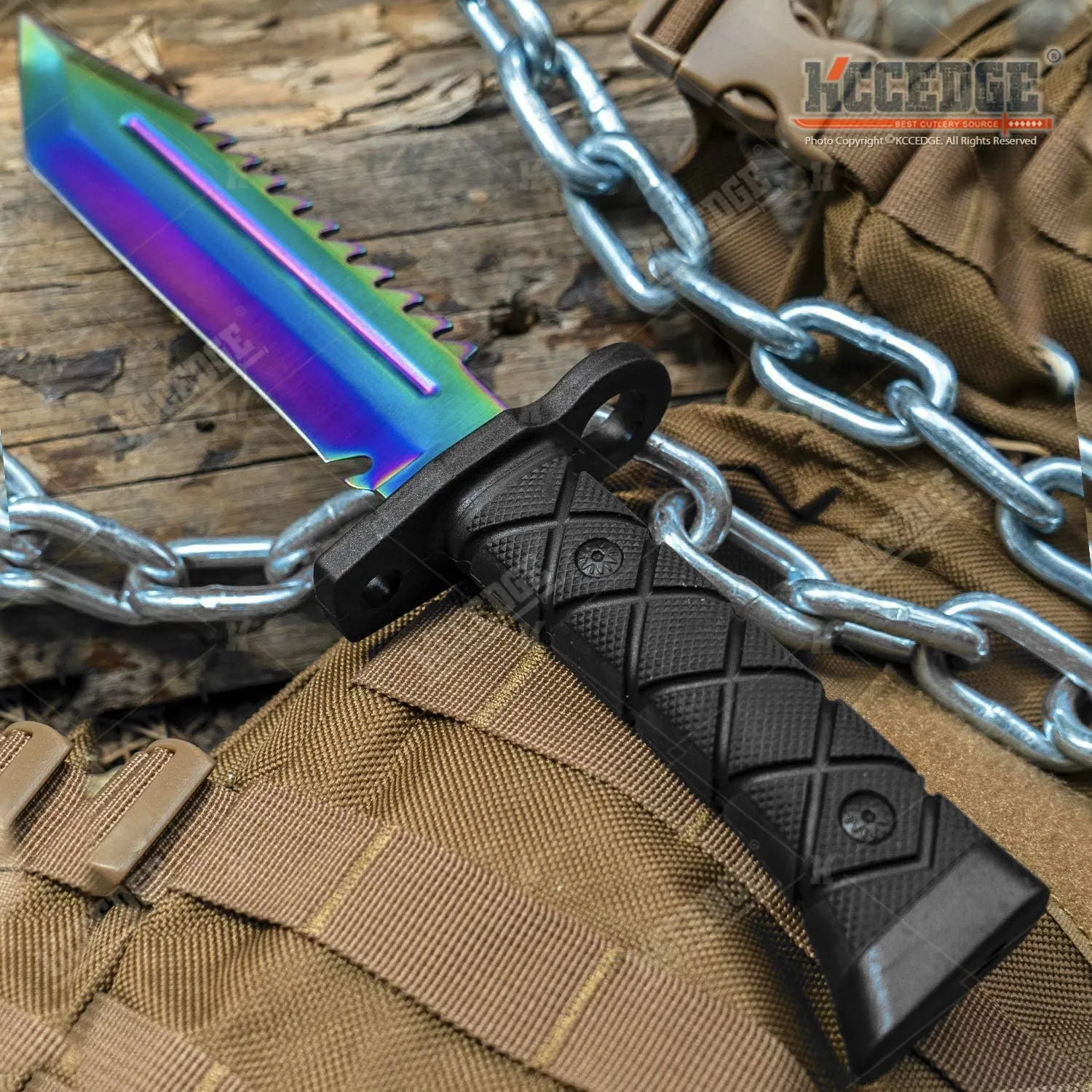 KCCEDGE BEST CUTLERY SOURCE Tactical Knife Hunting Knife Survival Knife Fixed Blade Knife Razor Sharp Edge Camping Accessories Camping Gear Survival Kit Survival Gear Tactical Gear 77077 (Rainbow)