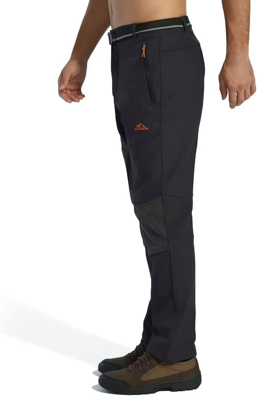 KEFITEVD Men's Snow Ski Pants Softshell Fleece Lined Snowboard Pants Winter Outdoor Windproof Insulated Hiking Cargo Pants