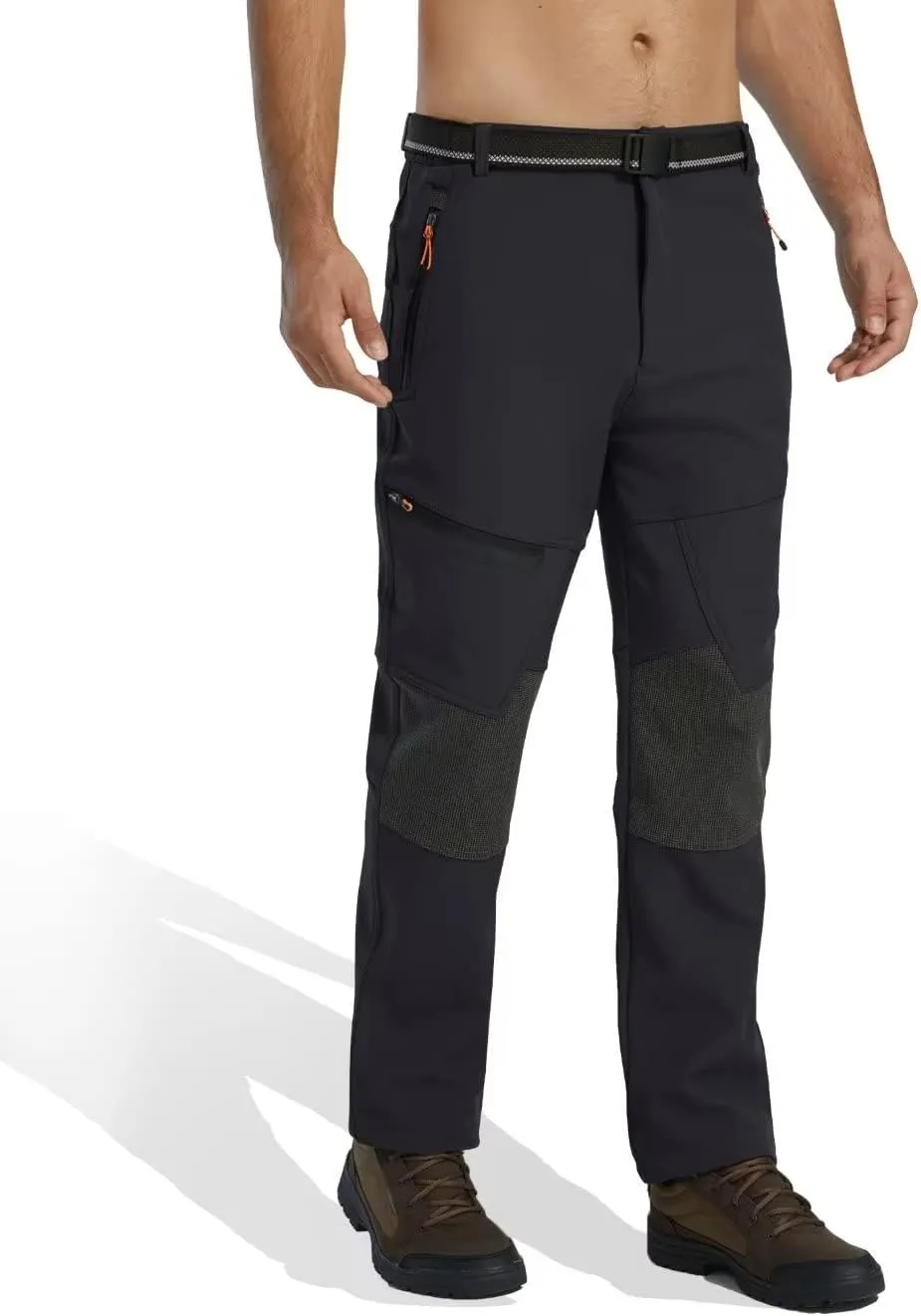 KEFITEVD Men's Snow Ski Pants Softshell Fleece Lined Snowboard Pants Winter Outdoor Windproof Insulated Hiking Cargo Pants