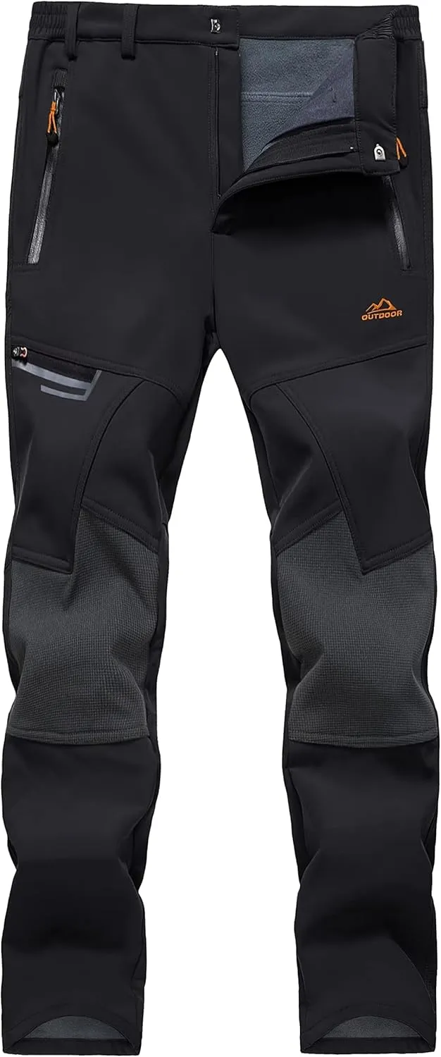 KEFITEVD Men's Snow Ski Pants Softshell Fleece Lined Snowboard Pants Winter Outdoor Windproof Insulated Hiking Cargo Pants