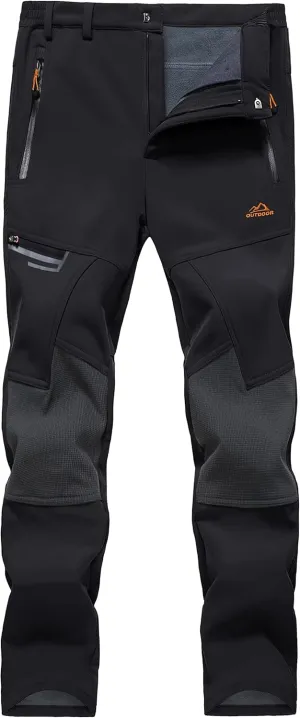 KEFITEVD Men's Snow Ski Pants Softshell Fleece Lined Snowboard Pants Winter Outdoor Windproof Insulated Hiking Cargo Pants