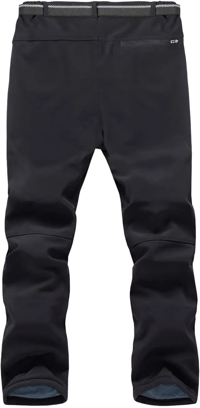 KEFITEVD Men's Snow Ski Pants Softshell Fleece Lined Snowboard Pants Winter Outdoor Windproof Insulated Hiking Cargo Pants