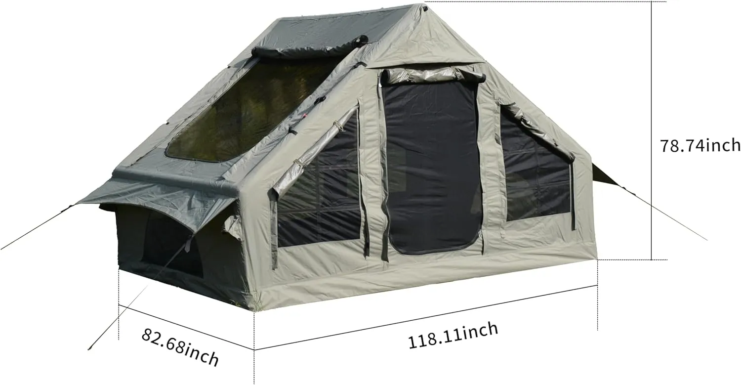 KEIKI Inflatable Camping Tent with Stove Jack, 4-6 Person 4-Season Waterproof, Easy Setup Self-Supporting Air Tent, Portable Outdoor Glamping Tent