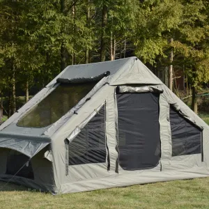 KEIKI Inflatable Camping Tent with Stove Jack, 4-6 Person 4-Season Waterproof, Easy Setup Self-Supporting Air Tent, Portable Outdoor Glamping Tent