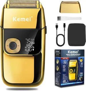 KEMEI Electric Razors for Men, LCD Display Cordless Men's Razors, USB Rechargeable with Pop-up Beard Trimmer Best Worldwide Travel Gift, Model KM 2028, Gold