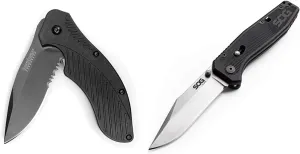 Kershaw Clash Black Serrated Pocketknife, 3" 8Cr13MoV Steel Drop Point Blade, Assisted One-Handed Flipper Opening, Folding Utility EDC