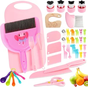 Kids Cooking and Toddler Knife Toys Set - 30Pcs Kids Knifes for Real Cooking and Baking Accessories , Toddlers Kitchen Tools Ages 3-10 Kids Birthday Gift (36 PCS-B)