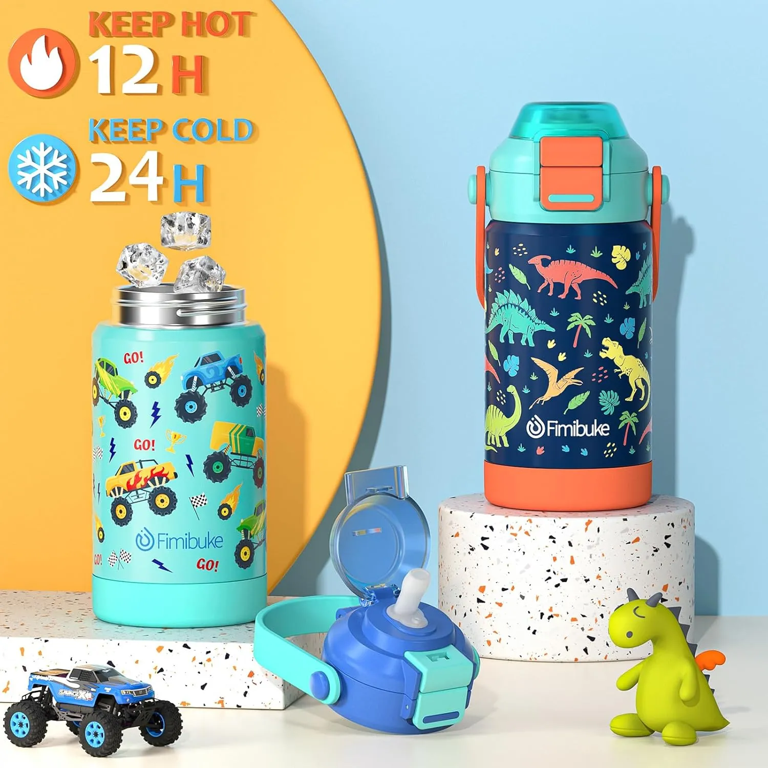 Kids Insulated Water Bottle with Pop-Open Straw & Spout 2-in-1 Lid, 14oz Kids Insulated 18/8 Stainless Steel Water Bottle for School Girls Boys Toddler Water Bottle Leak Proof Kids Cups, Macaron