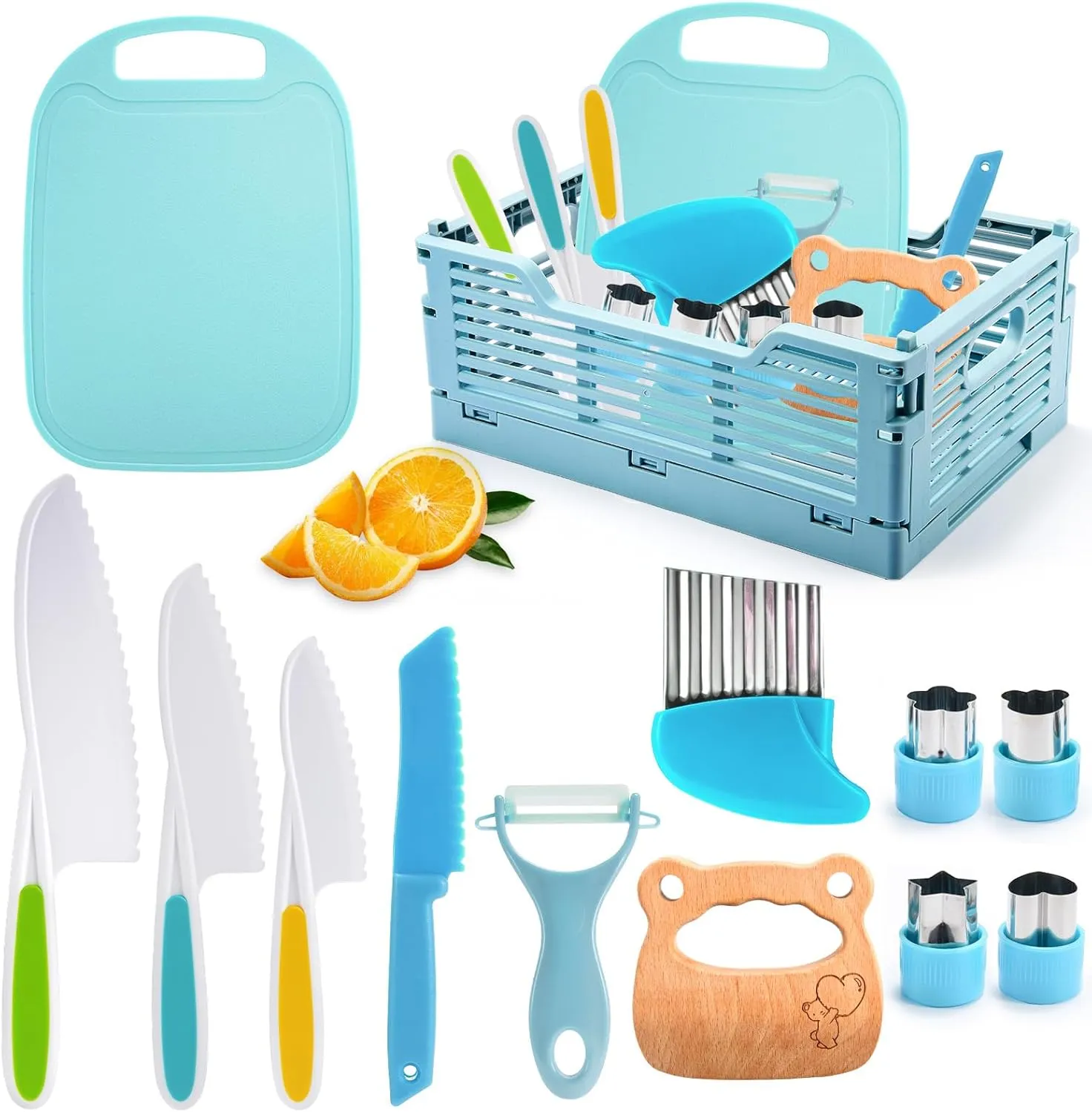 Kids Knife Set for Real Cooking & Basket,Gifts Toys for 3 4 5 6 7 8 9 10 Year Old Girls Birthday Gifts,Montessori Toys Kitchen Tools for Toddlers Kids Cooking Sets Real,Learning Girls Toys