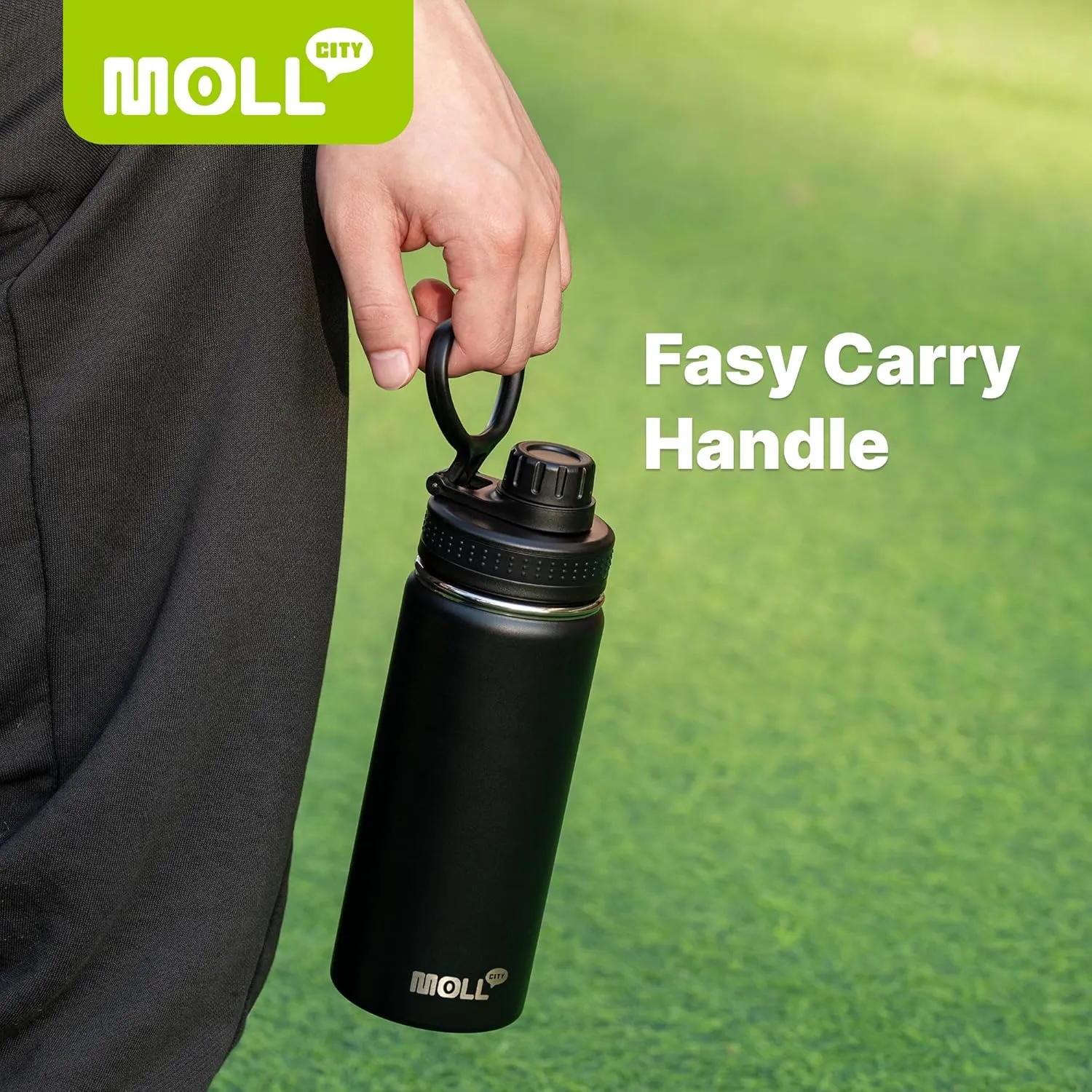 Kids Stainless Steel Water Bottle with Spout Lid-12 oz Vacuum Insulated Wide Mouth Sports Water Bottle for School, BPA Free (Black)