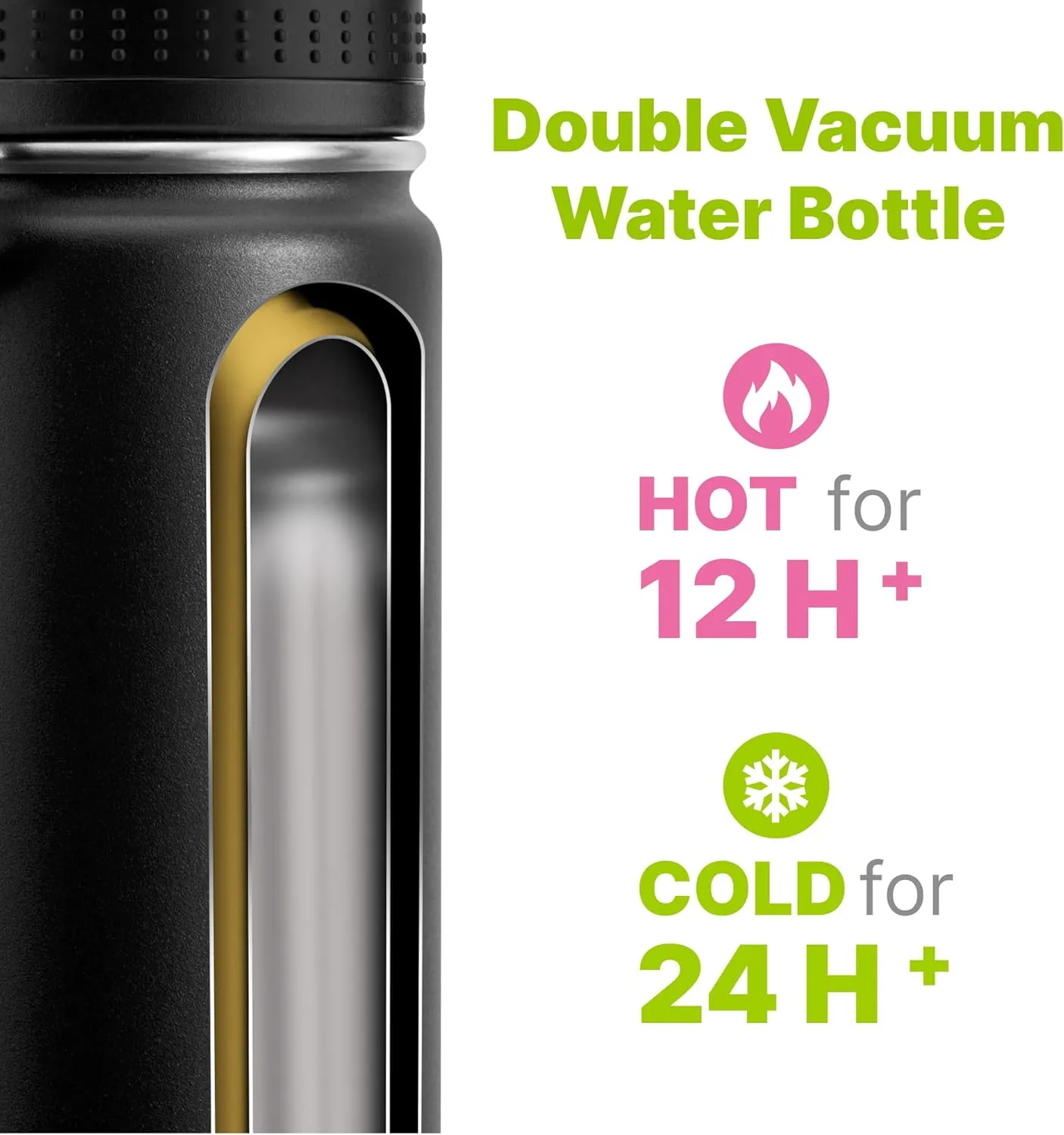 Kids Stainless Steel Water Bottle with Spout Lid-12 oz Vacuum Insulated Wide Mouth Sports Water Bottle for School, BPA Free (Black)