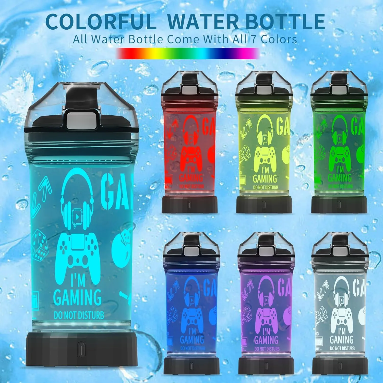 Kids Water Bottle, Game-themed Light-Up Sport Cup with 3D Glowing LED Game Light – 14 OZ Tritan BPA-Free - Camping, and Holidays (Game)…