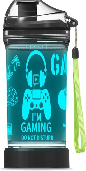 Kids Water Bottle, Game-themed Light-Up Sport Cup with 3D Glowing LED Game Light – 14 OZ Tritan BPA-Free - Camping, and Holidays (Game)…
