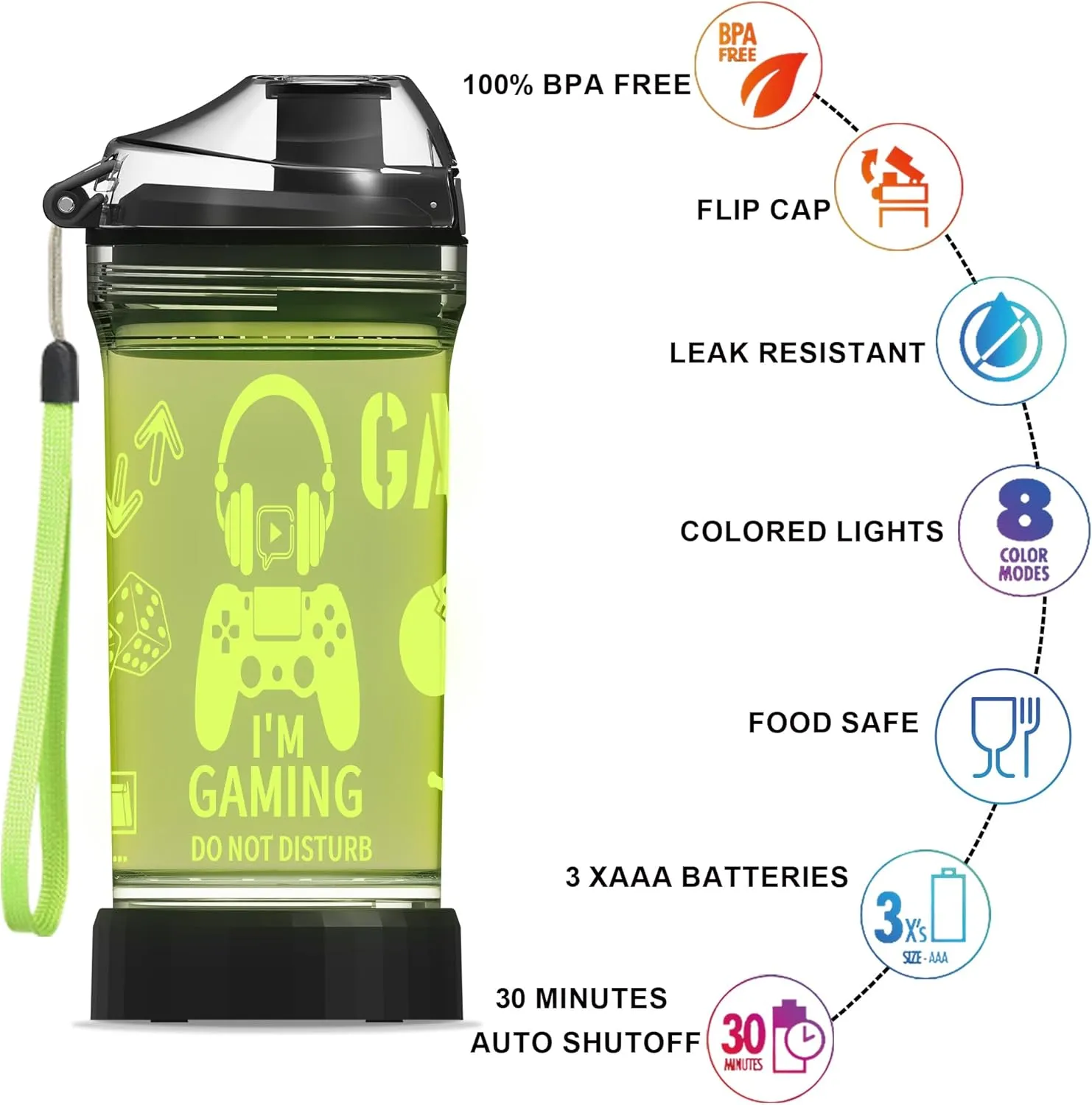 Kids Water Bottle, Game-themed Light-Up Sport Cup with 3D Glowing LED Game Light – 14 OZ Tritan BPA-Free - Camping, and Holidays (Game)…