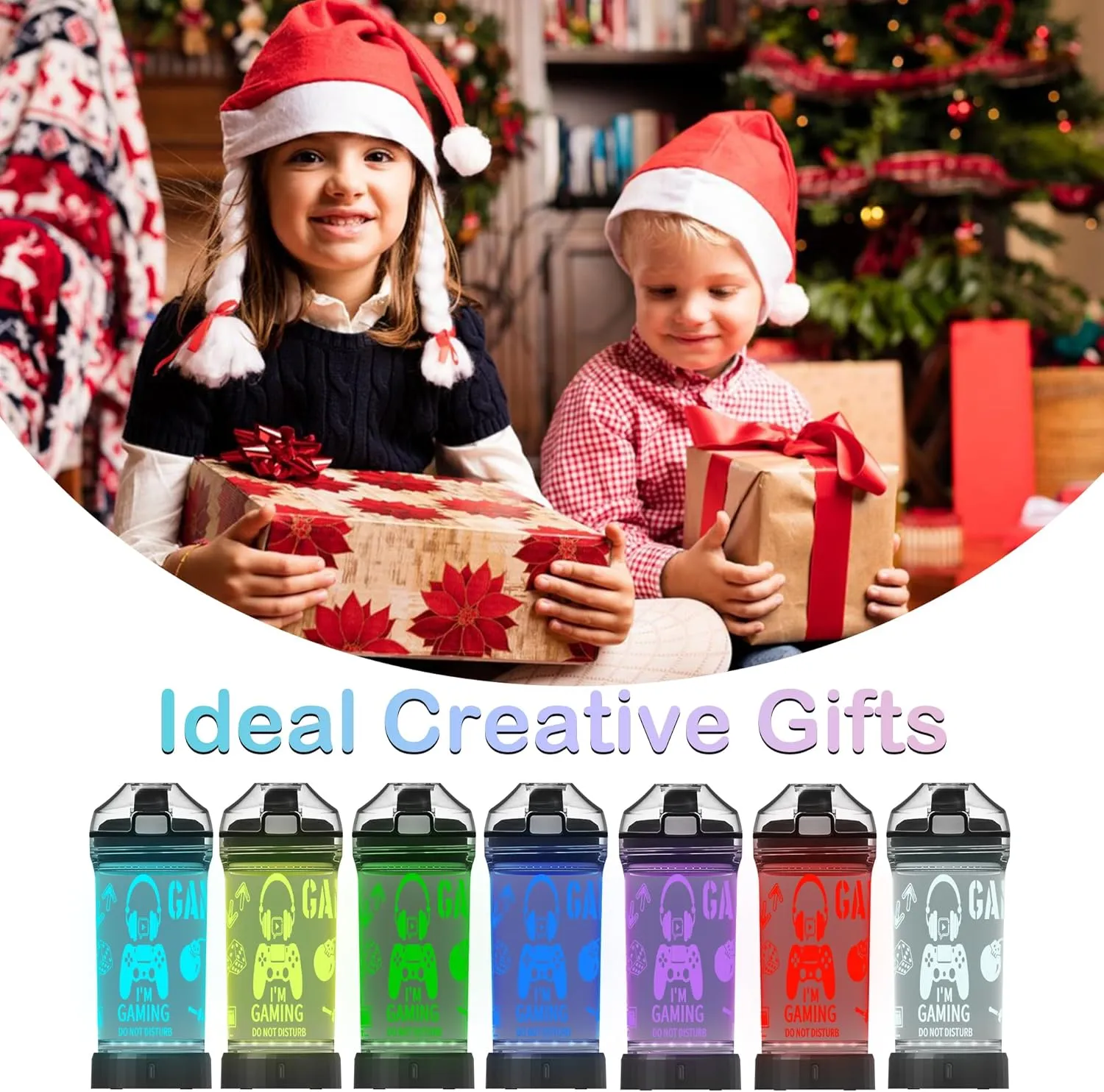 Kids Water Bottle, Game-themed Light-Up Sport Cup with 3D Glowing LED Game Light – 14 OZ Tritan BPA-Free - Camping, and Holidays (Game)…