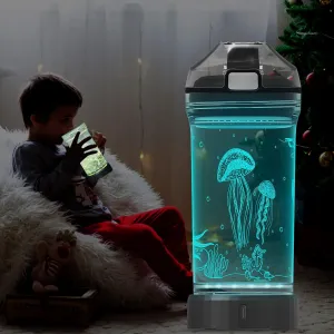 Kids Water Bottle with 3D Jellyfish LED Light - Tritan BPA Free - Creative Ideal Travel Cup Shark for School Girl Boy Child Holiday Camping Picnic (Jellyfish 14 Oz)