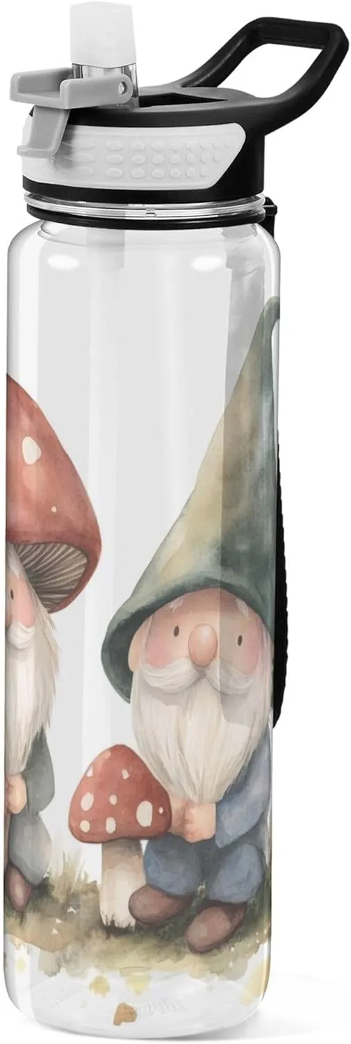 Kigai Transparent Sports Water Bottle 32oz, Spring Gnomes Leakproof Wide Mouth Water Bottle with Straw, BPA Free Water Jug with Detachable Strap & Handle for Fitness Gym Outdoor