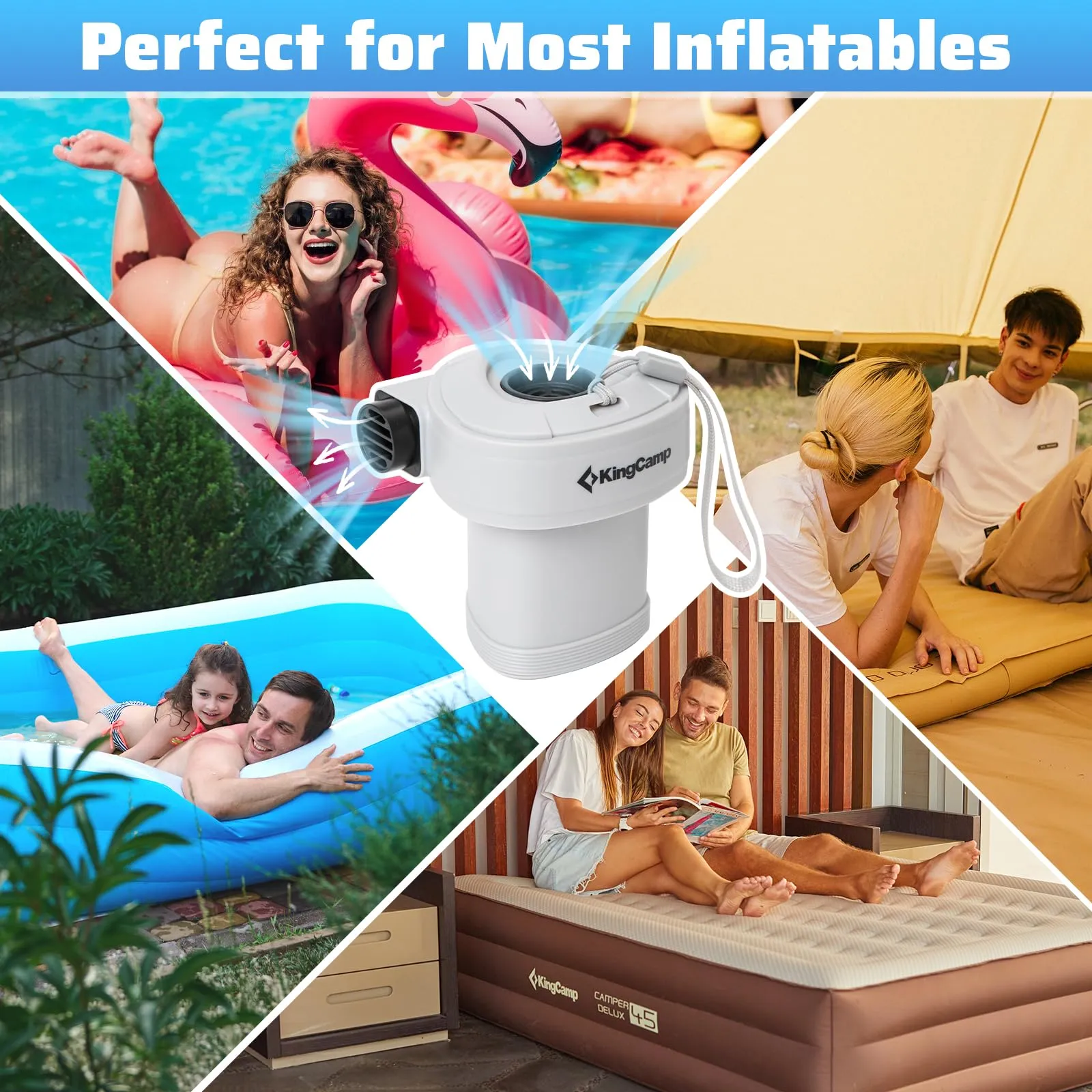 KingCamp Quick-Fill Electric Air Pump with 4 Nozzles