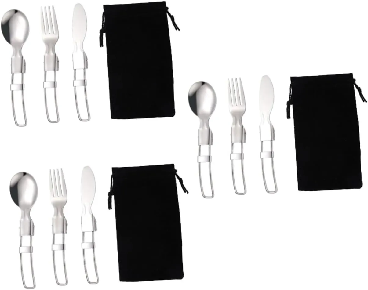 Kisangel 3 Sets Stainless Steel Tableware Camping Utensils Set Multi-purpose Fork Spoon Knife for All Outdoor Activities