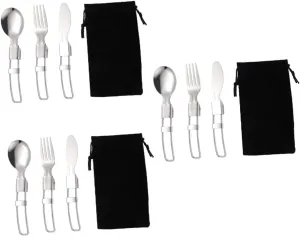 Kisangel 3 Sets Stainless Steel Tableware Camping Utensils Set Multi-purpose Fork Spoon Knife for All Outdoor Activities