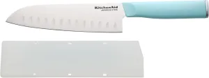 KitchenAid Gourmet Forged Santoku Custom-Fit Cover, Sharp Kitchen Knife, High-Carbon Japanese Stainless Steel Blade, 7 Inch, Blue