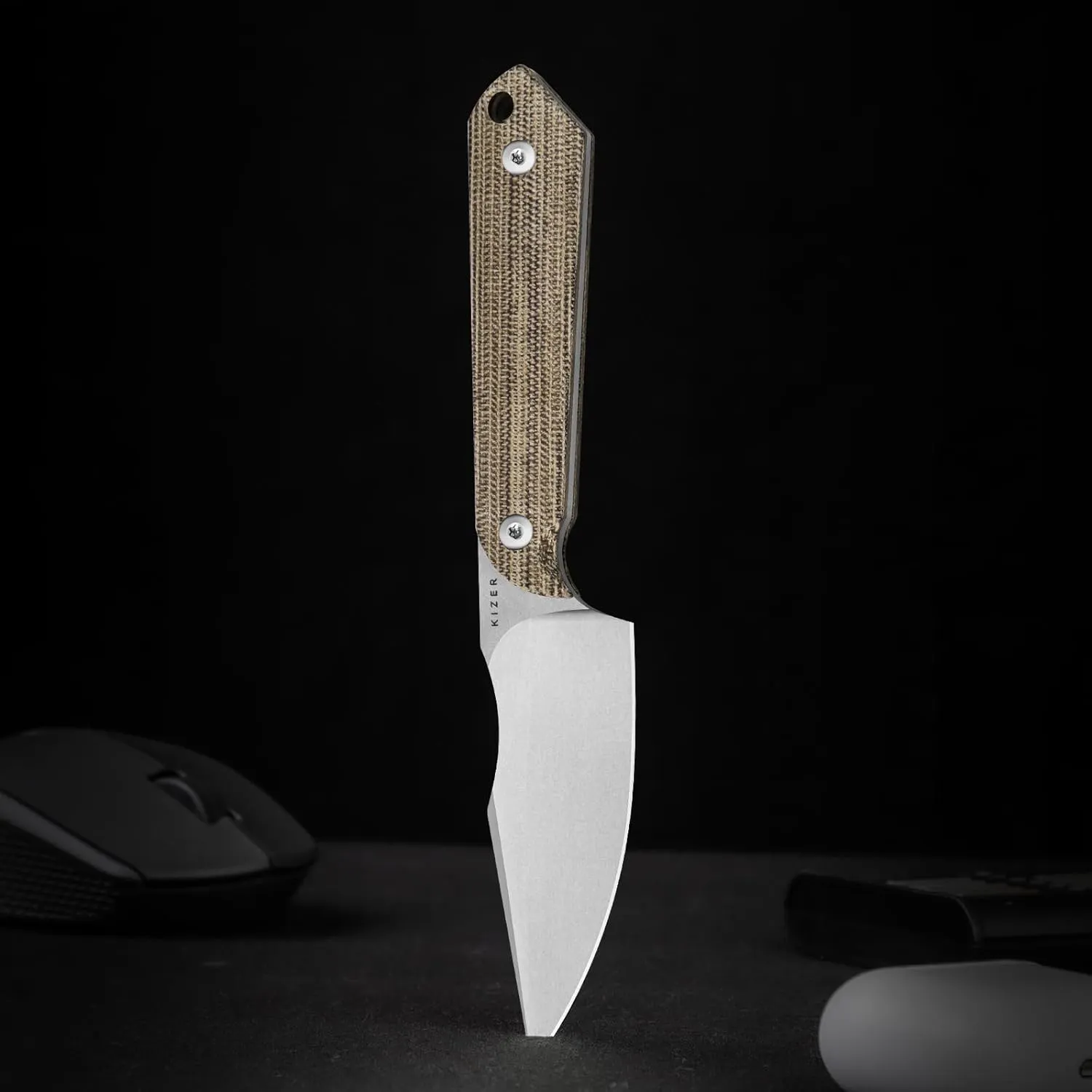 Kizer Mini Harpoon Fixed Blade Knife with Sheath, AEB-L Blade Hunting Knife with Micarta Handle, Camping Fixed Blade Small EDC knives for Hiking, Survival 1040S7