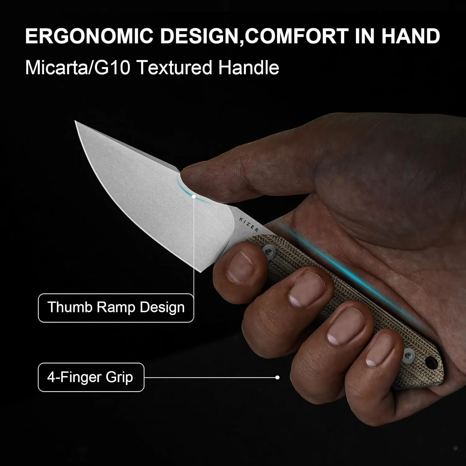 Kizer Mini Harpoon Fixed Blade Knife with Sheath, AEB-L Blade Hunting Knife with Micarta Handle, Camping Fixed Blade Small EDC knives for Hiking, Survival 1040S7