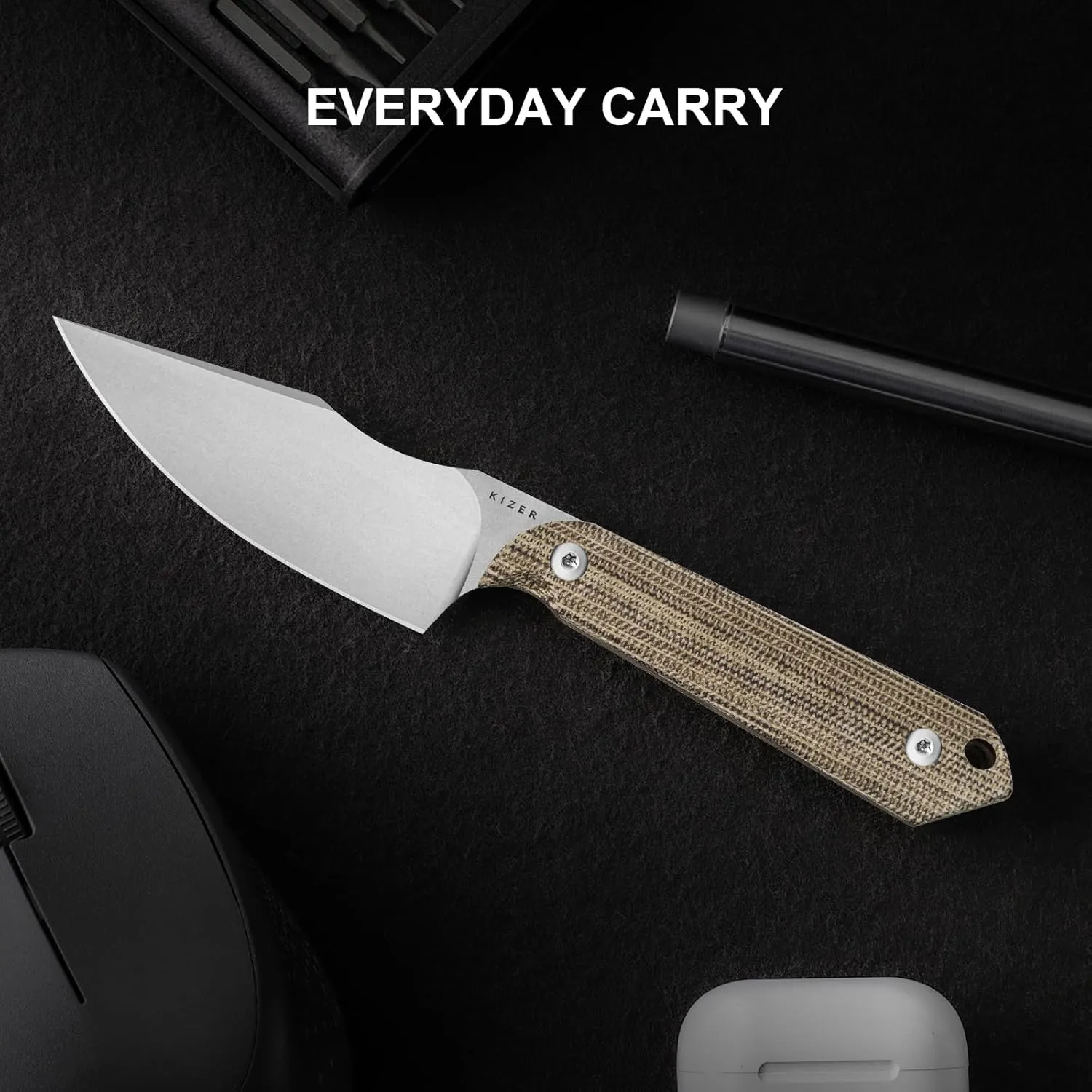 Kizer Mini Harpoon Fixed Blade Knife with Sheath, AEB-L Blade Hunting Knife with Micarta Handle, Camping Fixed Blade Small EDC knives for Hiking, Survival 1040S7