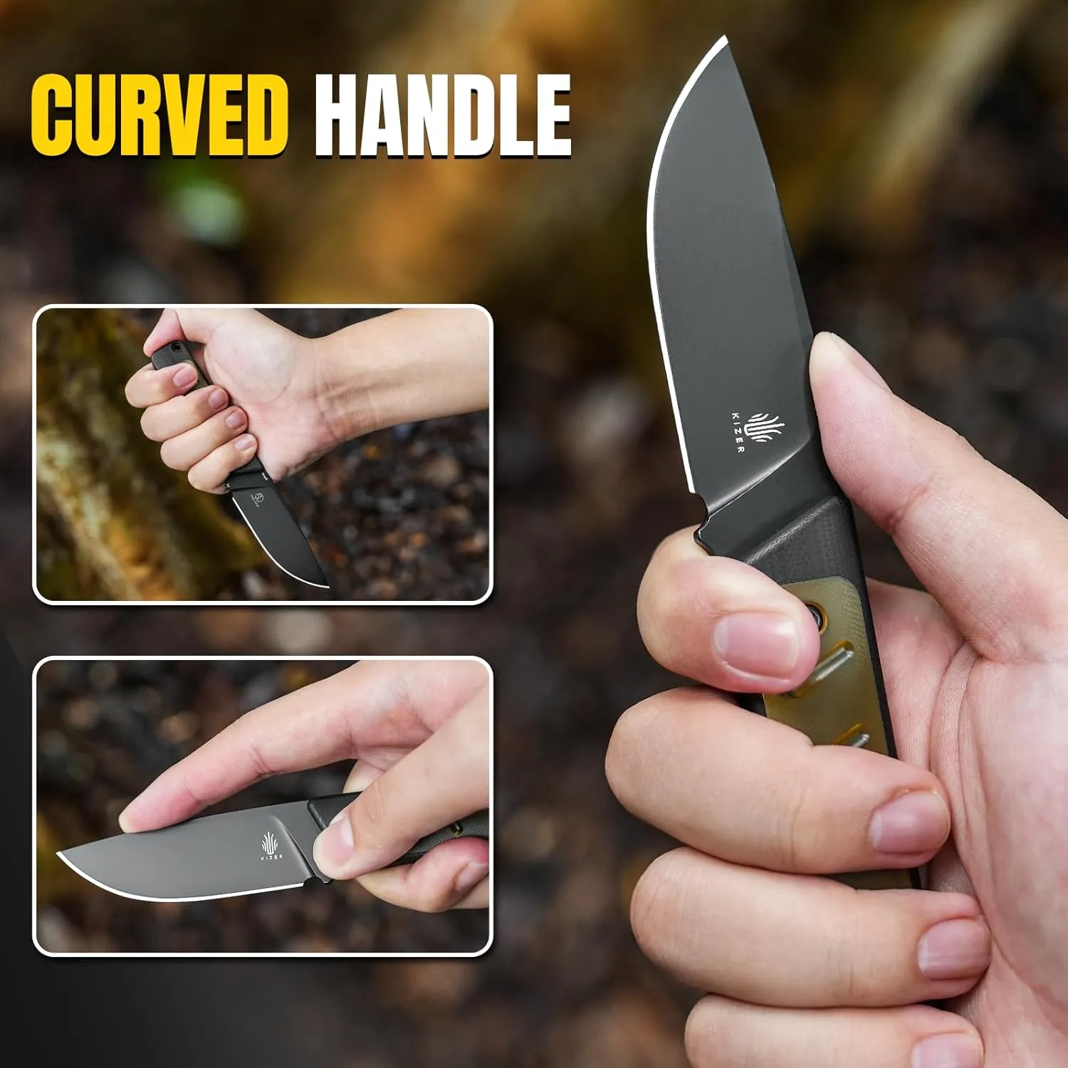 Kizer Smolt Fixed Blade Knife, 2.93 In D2 Steel Pocket Knife Drop Point Camping Fixed-blade Knives with Sheath, G10&PEI Handle Small EDC Fixed Knife for Men Women Outdoor Indoor 1063A4