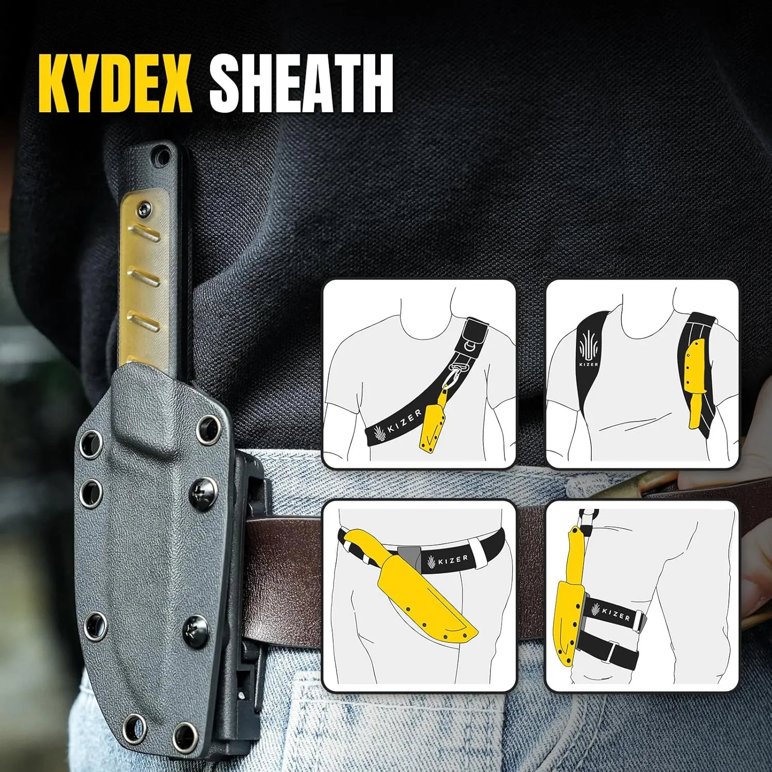 Kizer Smolt Fixed Blade Knife, 2.93 In D2 Steel Pocket Knife Drop Point Camping Fixed-blade Knives with Sheath, G10&PEI Handle Small EDC Fixed Knife for Men Women Outdoor Indoor 1063A4