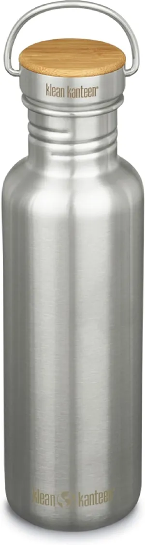 Klean Kanteen 27 oz Reflect Water Bottle with Bamboo Cap - Reusable Water Bottle - BPA-Free - Made with Stainless Steel & Food-Grade Silicone - Brushed Stainless, 27 oz