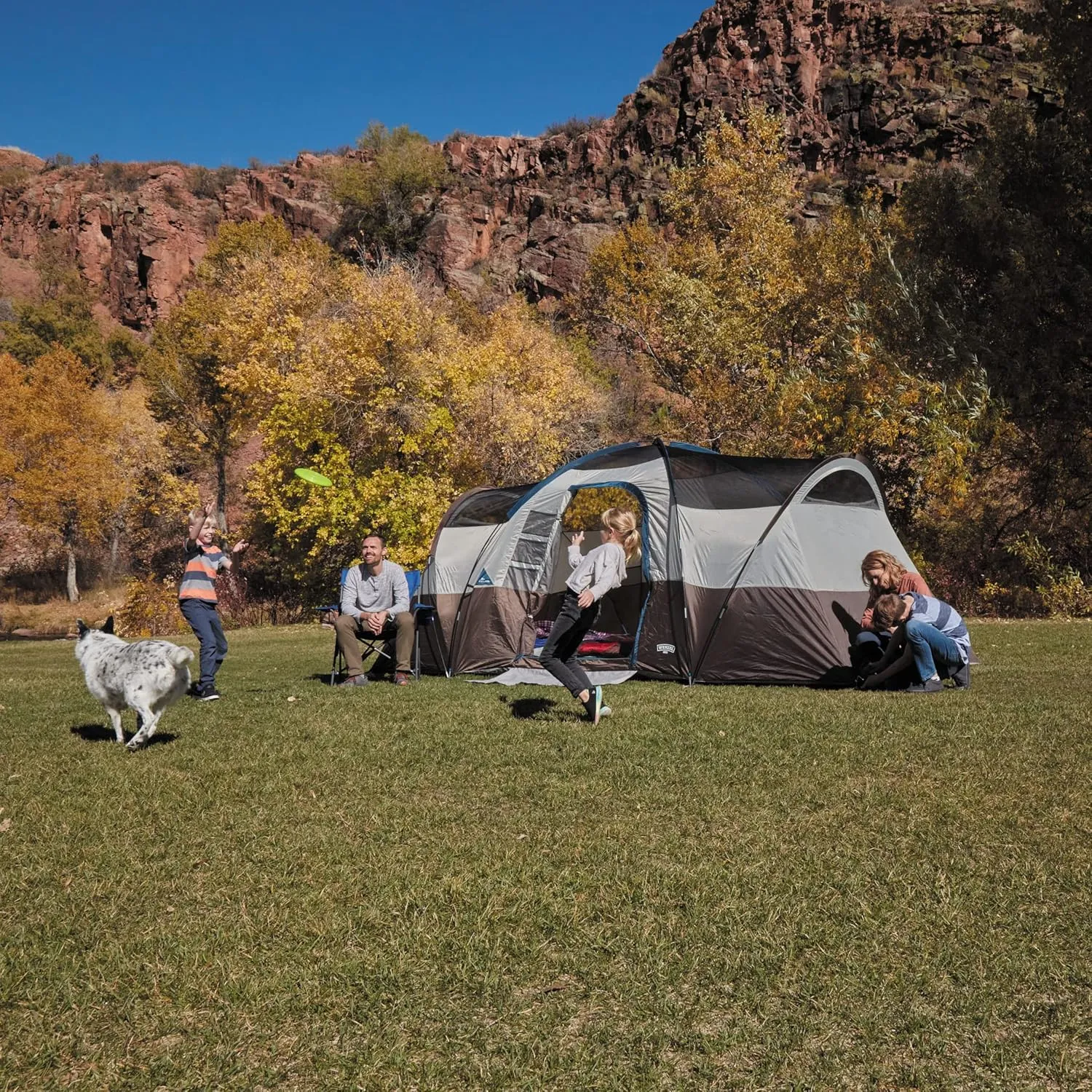 Klondike 8 Person Water Resistant Tent with Convertible Screen Room for Family Camping