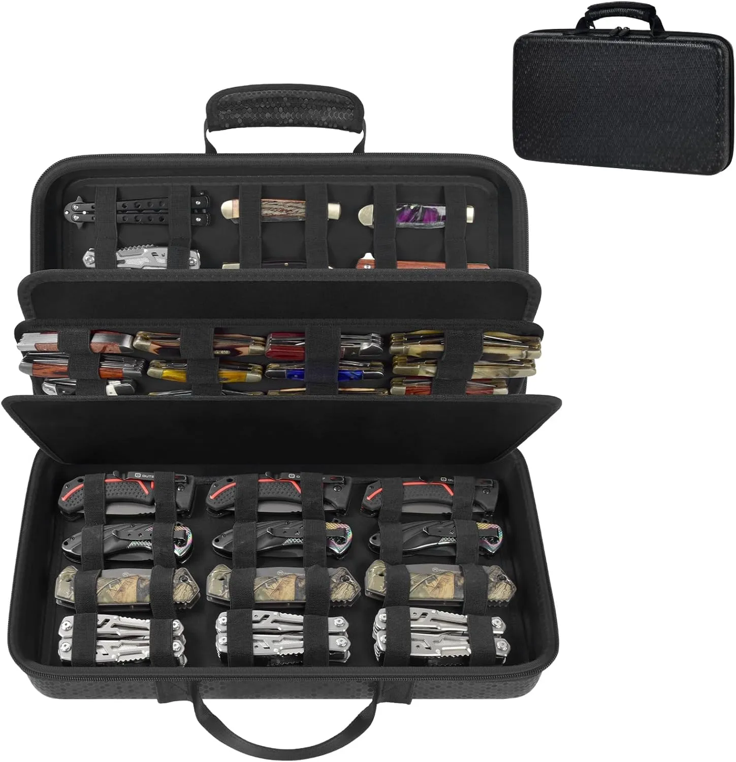 Knife Display Case for 64  Pocket Knives, Folding Knives Cases for Collections, Butterfly Knife Storage Bag Holder Roll Organizer for Survival, Tactical, Outdoor, Kitchen, EDC Mini Knife- Black