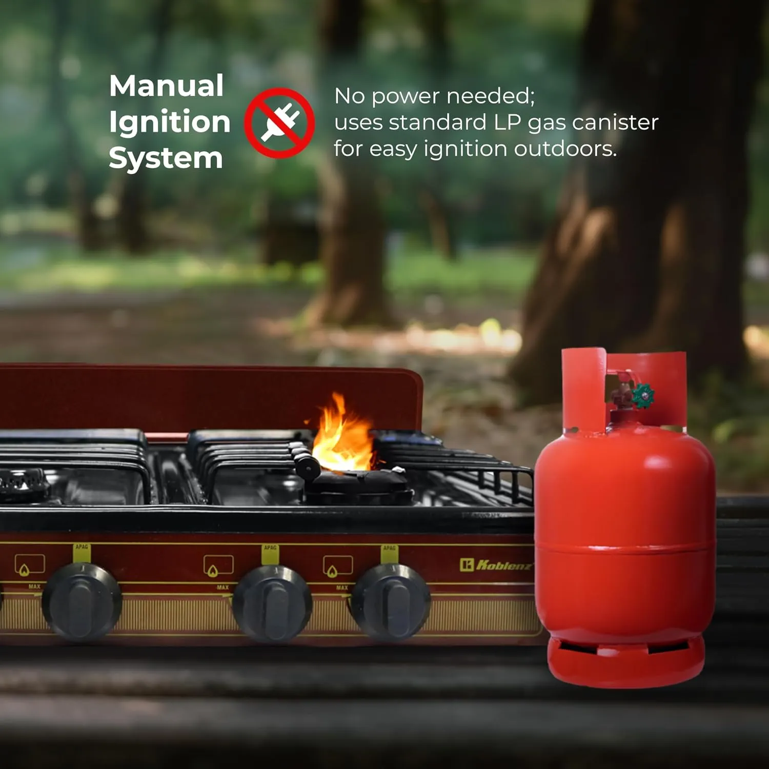 Koblenz Victoria 4-Burner Gas Stove, Portable, Porcelain Cover and Four 16,000 BTU Burners, Bronze Stove For Propane Gas, 20.8" x 24.6" x 5.12", Perfect for Outdoors and Camping, PFK 400A