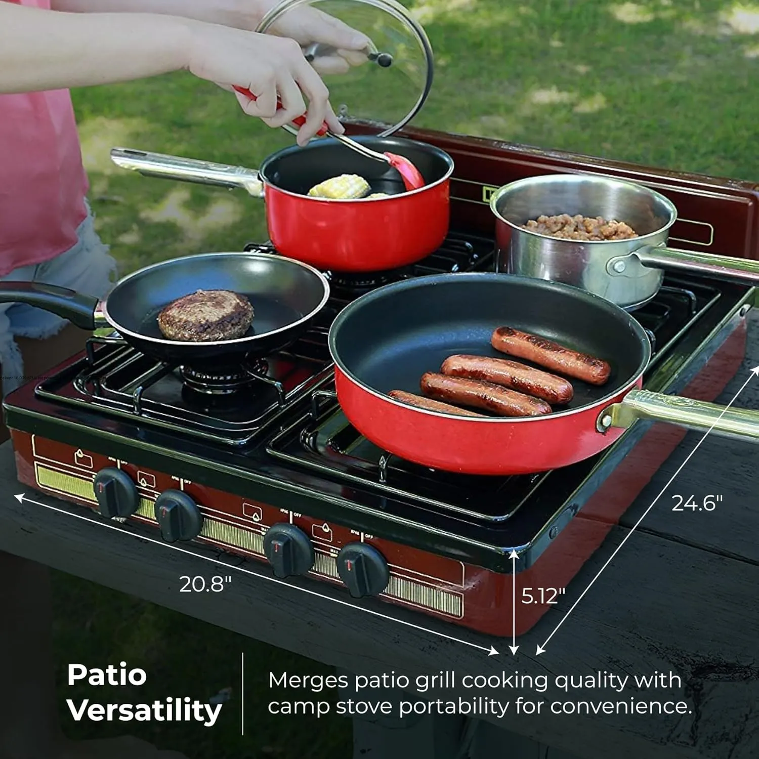 Koblenz Victoria 4-Burner Gas Stove, Portable, Porcelain Cover and Four 16,000 BTU Burners, Bronze Stove For Propane Gas, 20.8" x 24.6" x 5.12", Perfect for Outdoors and Camping, PFK 400A