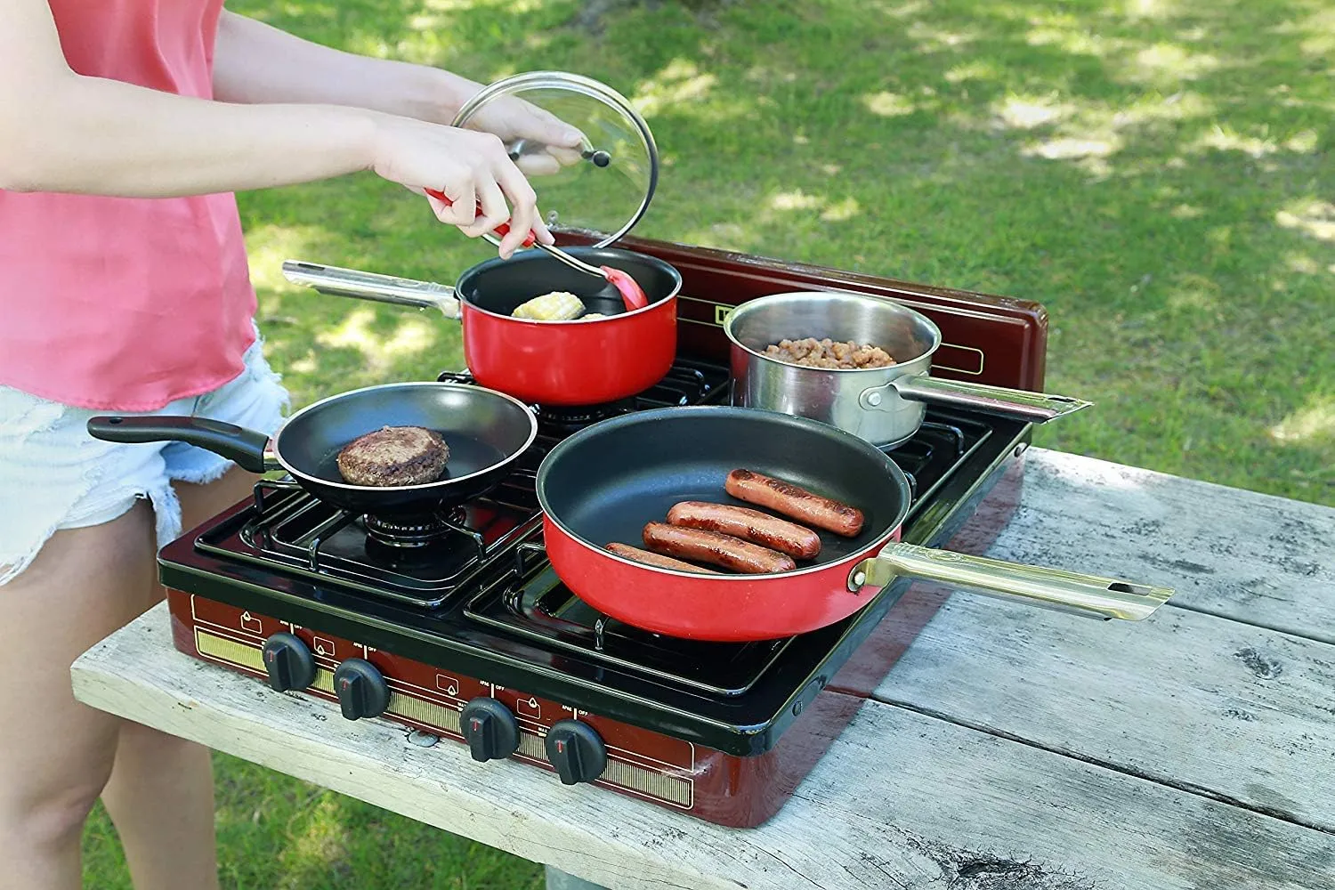 Koblenz Victoria 4-Burner Gas Stove, Portable, Porcelain Cover and Four 16,000 BTU Burners, Bronze Stove For Propane Gas, 20.8" x 24.6" x 5.12", Perfect for Outdoors and Camping, PFK 400A