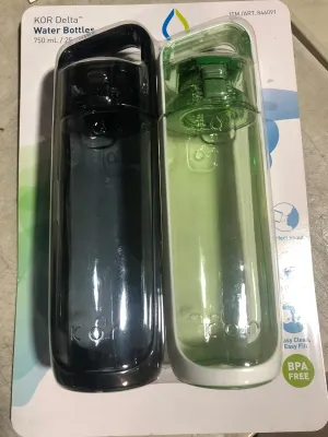 KOR Delta BPA Free Water Bottle, 750ml, 2 PACK, Green/Black