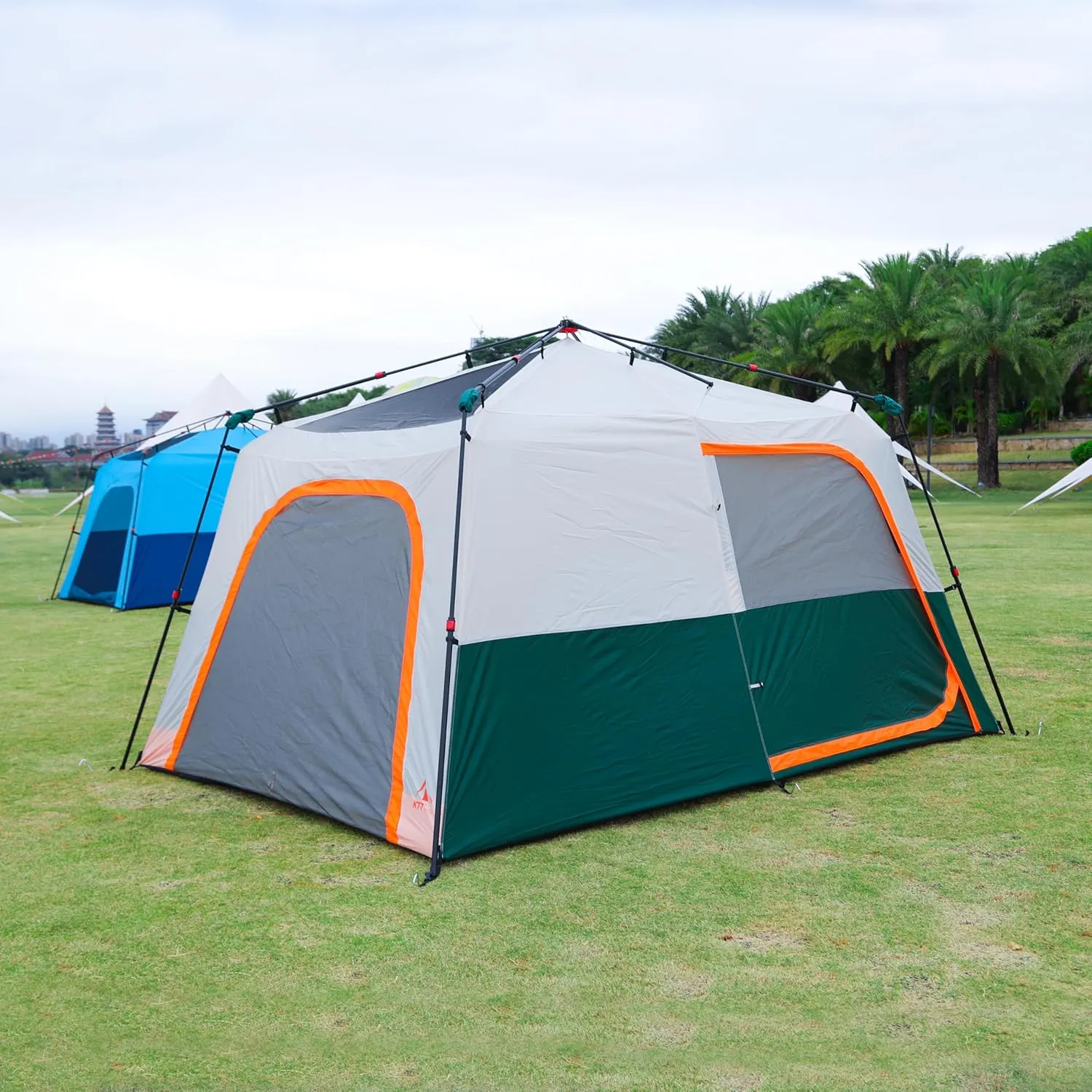 KTT Instant Tent 6-8 Person(B),Large Family Cabin Tents,Automatic Tent Build Quickly in 60S,2 Rooms,2 Top Windows,3 Doors and 3 Windows with Mesh,Waterproof,Big Tents for Outdoor,Picnic,Camping.