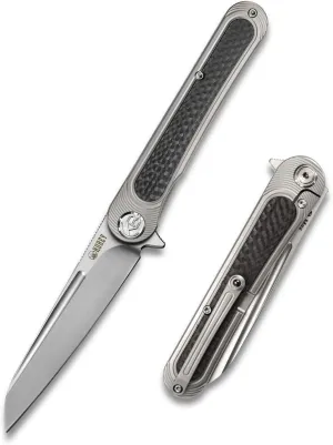KUBEY Dandy KU247 Outdoor Folding Knife 3.94in Sheepsfoot S30V S.S Blade and Titanium Inlays Carbon Fiber Handle with Milled Pocket Clip Hunting Camping Hiking Knife for Men and Women (Gray)