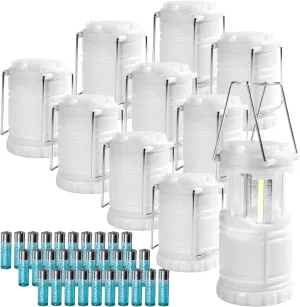 KUNHE LED 10 Pack Glow-in-The-Dark Camping Lanterns Battery Powered (Includes 30 AA Alkaline Batteries) 350 Lumens IPX4 Water Resistant Lanterns for Power Outages Emergency Hurricane Storms