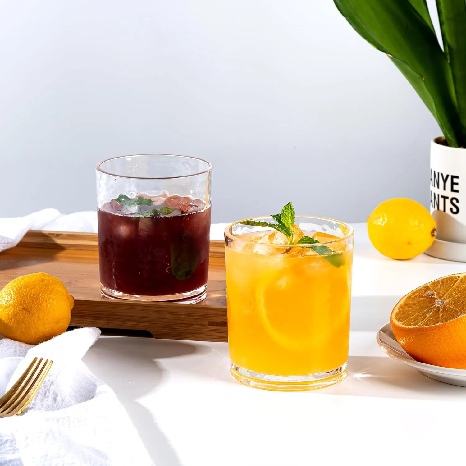 KX-WARE 14-ounce and 20-ounce Acrylic Glasses Plastic Tumbler, set of 8 Clear - Hammered Style, Dishwasher Safe, BPA Free