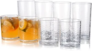 KX-WARE 14-ounce and 20-ounce Acrylic Glasses Plastic Tumbler, set of 8 Clear - Hammered Style, Dishwasher Safe, BPA Free