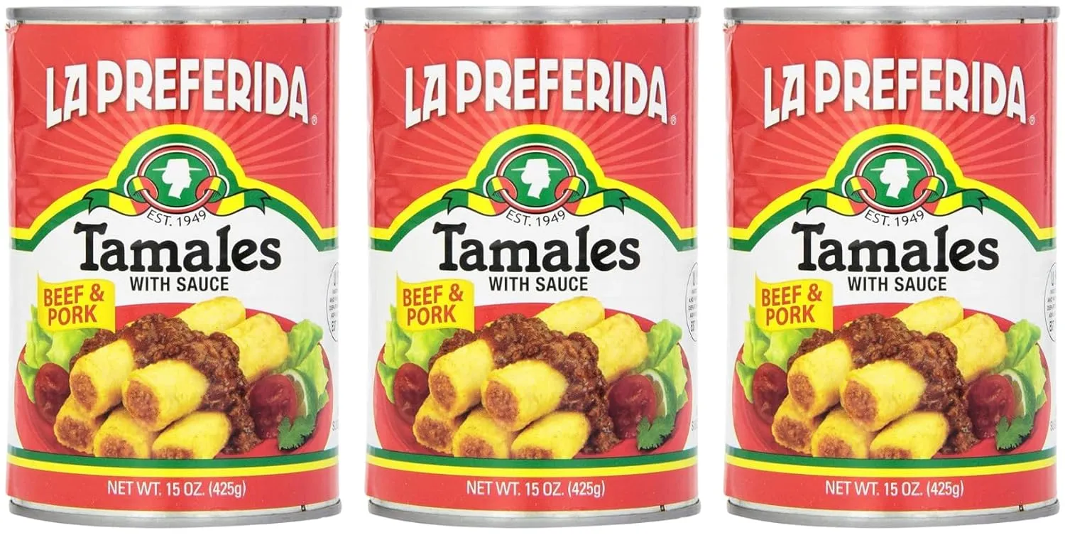 La Preferida Beef & Pork Canned Tamales with Sauce, 15 oz. (Pack of 12)