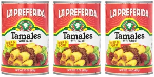 La Preferida Beef & Pork Canned Tamales with Sauce, 15 oz. (Pack of 12)