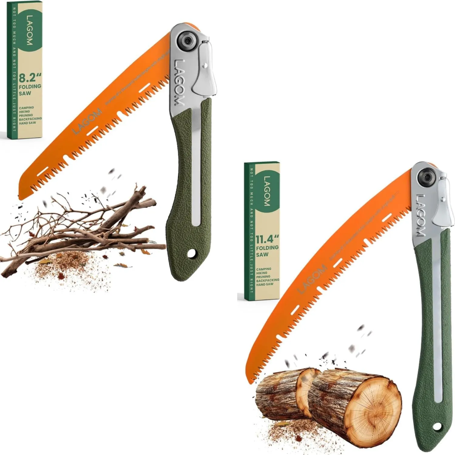 LAGOM Folding Saw 2 Pack: 11.4" Curved   8.2" Straight