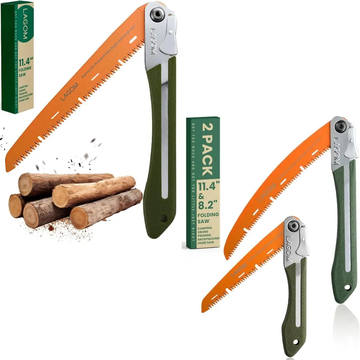 LAGOM Folding Saw 3 Pack: 8.2" Straight   11.4" Curved   11.4" Straight