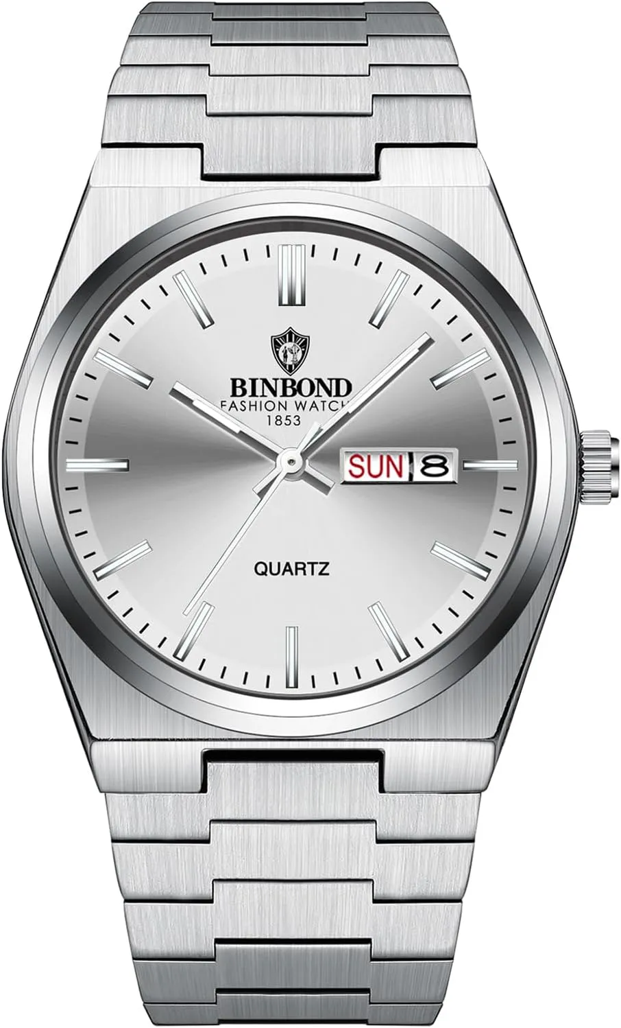 Lancardo Luxury Mens Quratz Watch: Round Face Day Calendar Luminous Hands Removable Gold Tone Stainless Steel Strap
